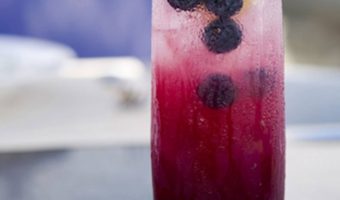 Closeup of chilled glass of Blueberry Lemonade Cocktail